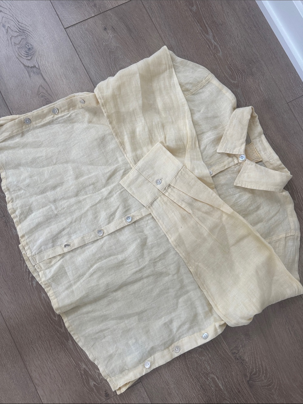 NWT - Calypso St.Barth Pale‎ Yellow Linen Button-Down Shirt - Picture 7 of 9